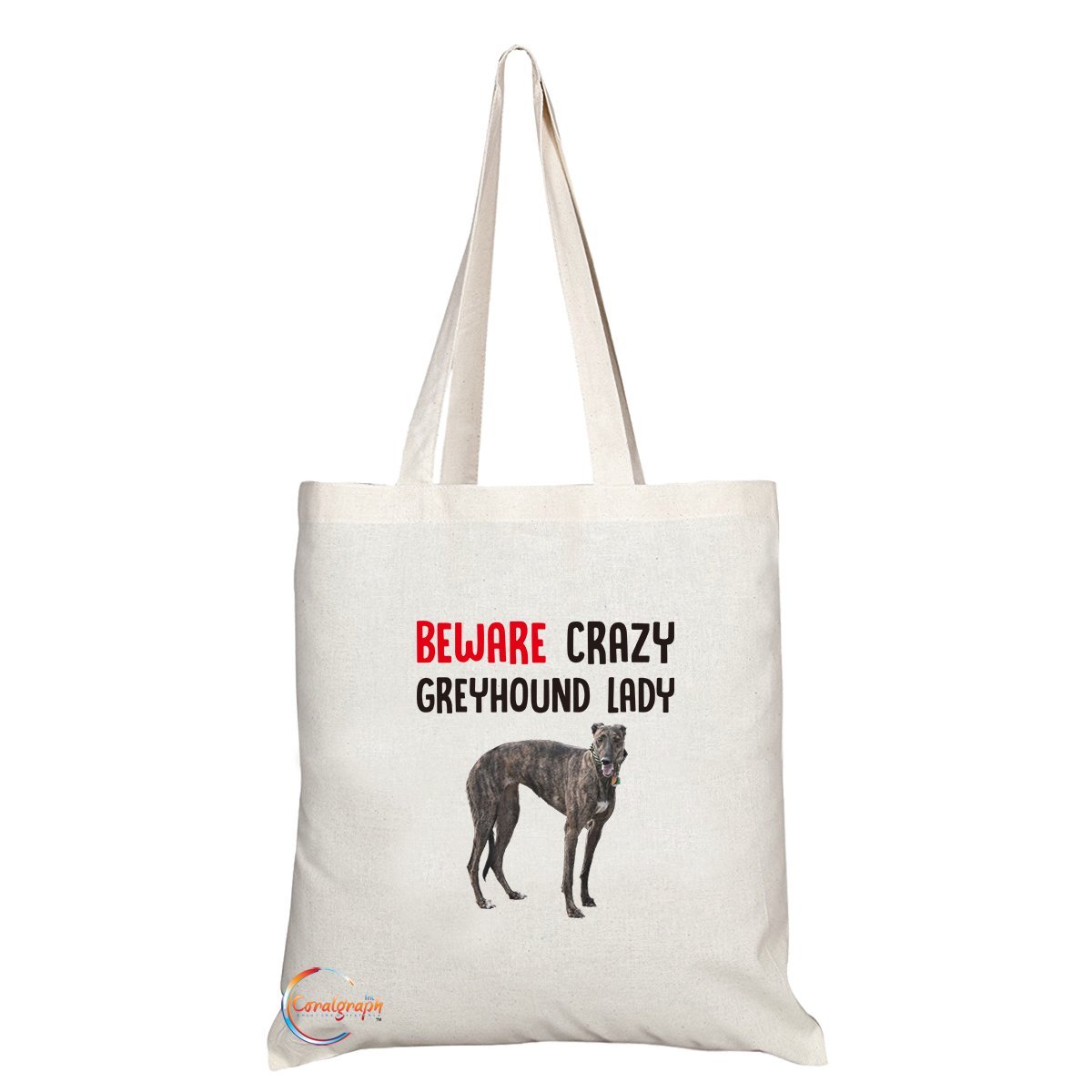 Coralgraph Inc TB264 Beware Crazy Greyhound Lady Novelty Present Gift Printed Eco-Friendly Stylish Long Handled Tote Shoulder Bag