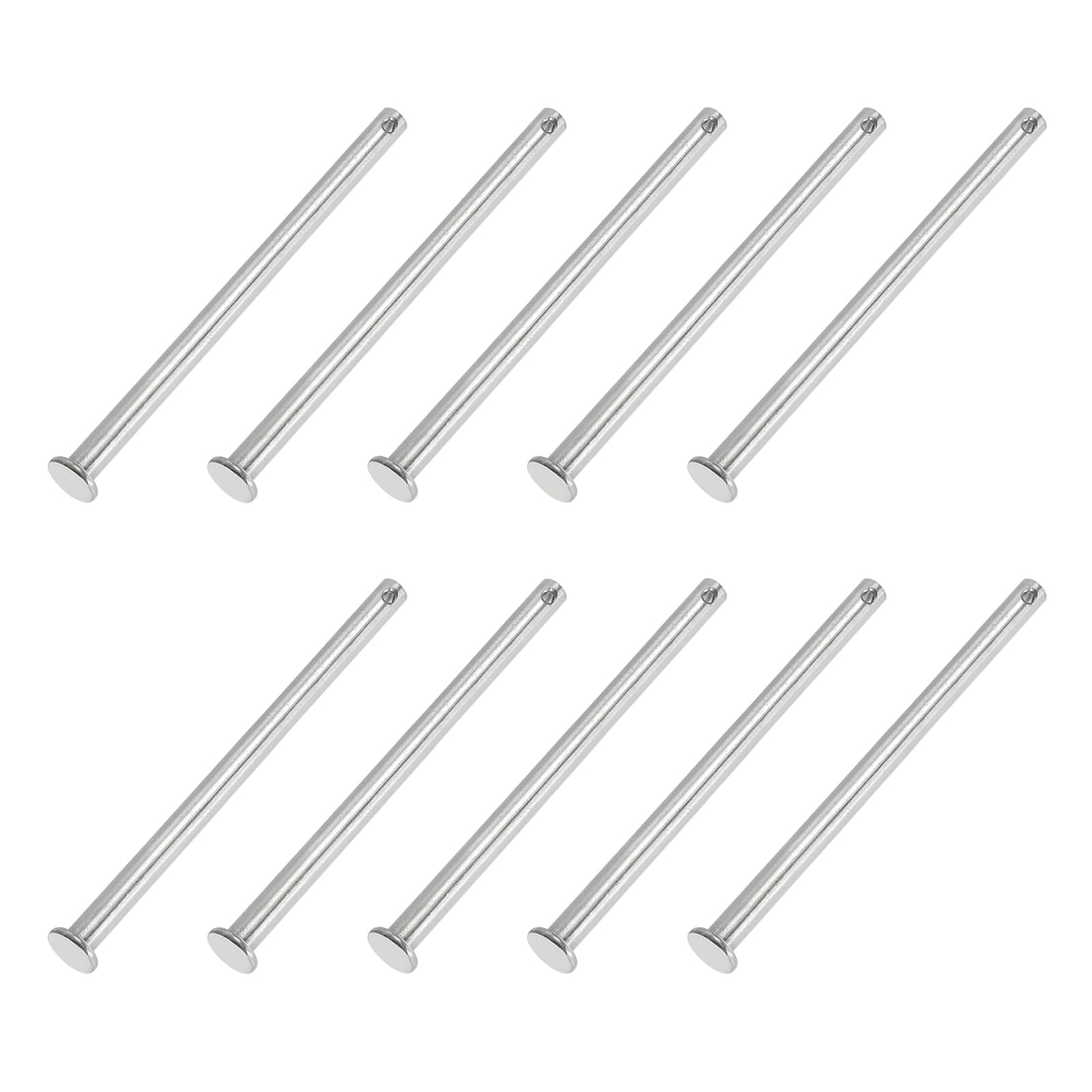 PATIKIL 6 x 100 Mm Single Hole Clevis Pins, 10 Pcs 304 Stainless Steel Flat Head Pin for Hitch Pin Lock Link Hinge Systems, Silver
