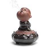 E-DAYS Ceramic Coil & Cone Incense Burner–Zen Monk Buddha Design（Carefree） | Handmade ceramic burner for coils,cones,sticks & discs. Unique monk lid.Heat-resistant,easy clean.For meditation,yoga,home.