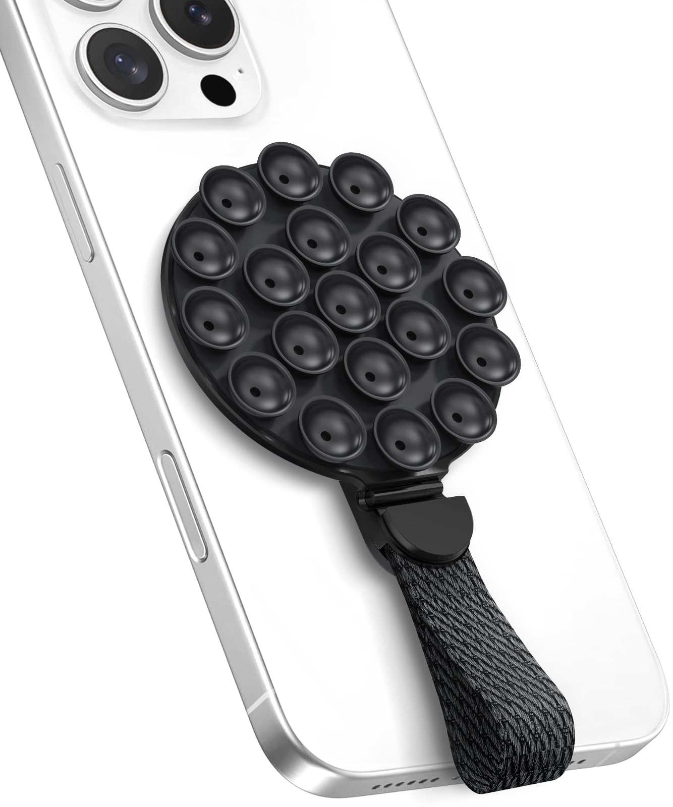 Photo 1 of MagSuction Grip Magnetic Phone Grip Holder for MagSafe, Silicone Suction Phone Mount, Adjustable Kickstand with Finger Loop, Compatible with iPhone 17/16/15/14/13/12 Series (Black)