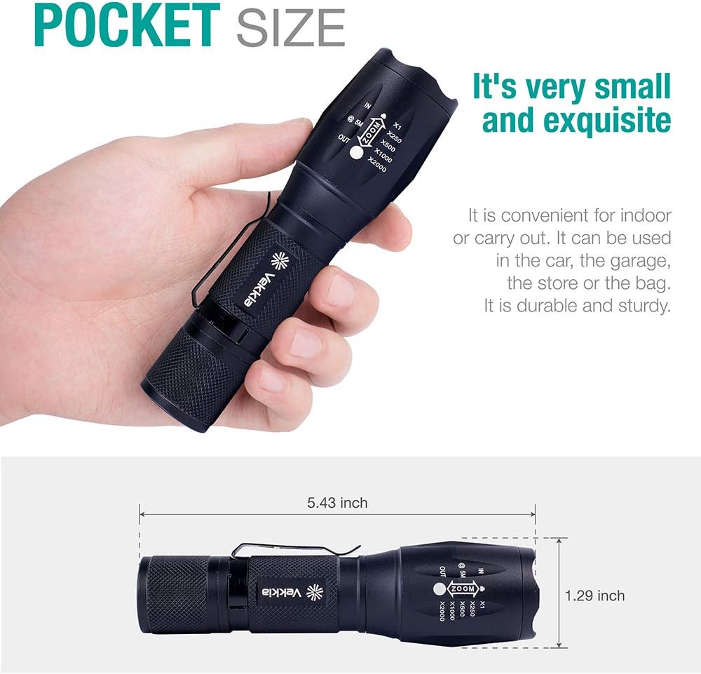2 Pack Super Bright Led Flashlights with Belt Clip, High Lumens Flashlight with Zoomable Focus, 3 Modes, IPX6 Waterproof. Flash Light Built to Last. Great Gift for Camping, Hiking & Home USE - - 