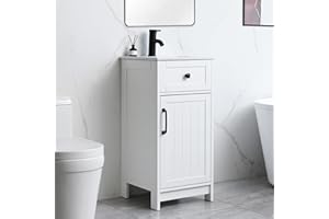 ALBAD 16-Inch Modern Bathroom Vanity with Sink, Compact Bathroom Vanity Set with Storage, Freestanding Small Space Bath Cabinet, Single Sink Cabinet with Adjustable Shelf (White, 16 Inch)