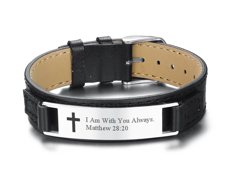 PJ JEWELLERY Matthew 28:20 Bracelet, I Am With You Always Bible Verse Quote Engraved Religous Bracelets for Men