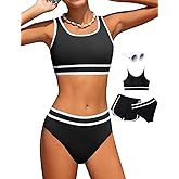 Magwei Girls Swimsuits 3 Piece Bathing Suit Bikini Set with Sporty Shorts and Sunglasses Beach Swimwear for Girl 8-15 Years