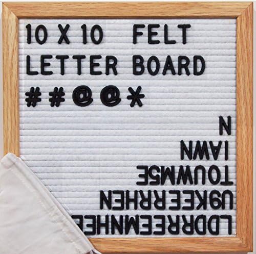 ReadyWerks White Felt Letter Board 10x10 Inches. Changeable Letter Boards Include 300 Black Plastic Letters &amp; Oak Frame.