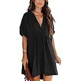 Minclouse Women's Babydoll Short Sleeve Tunic Dress V Neck Cute Casual Loose Dresses