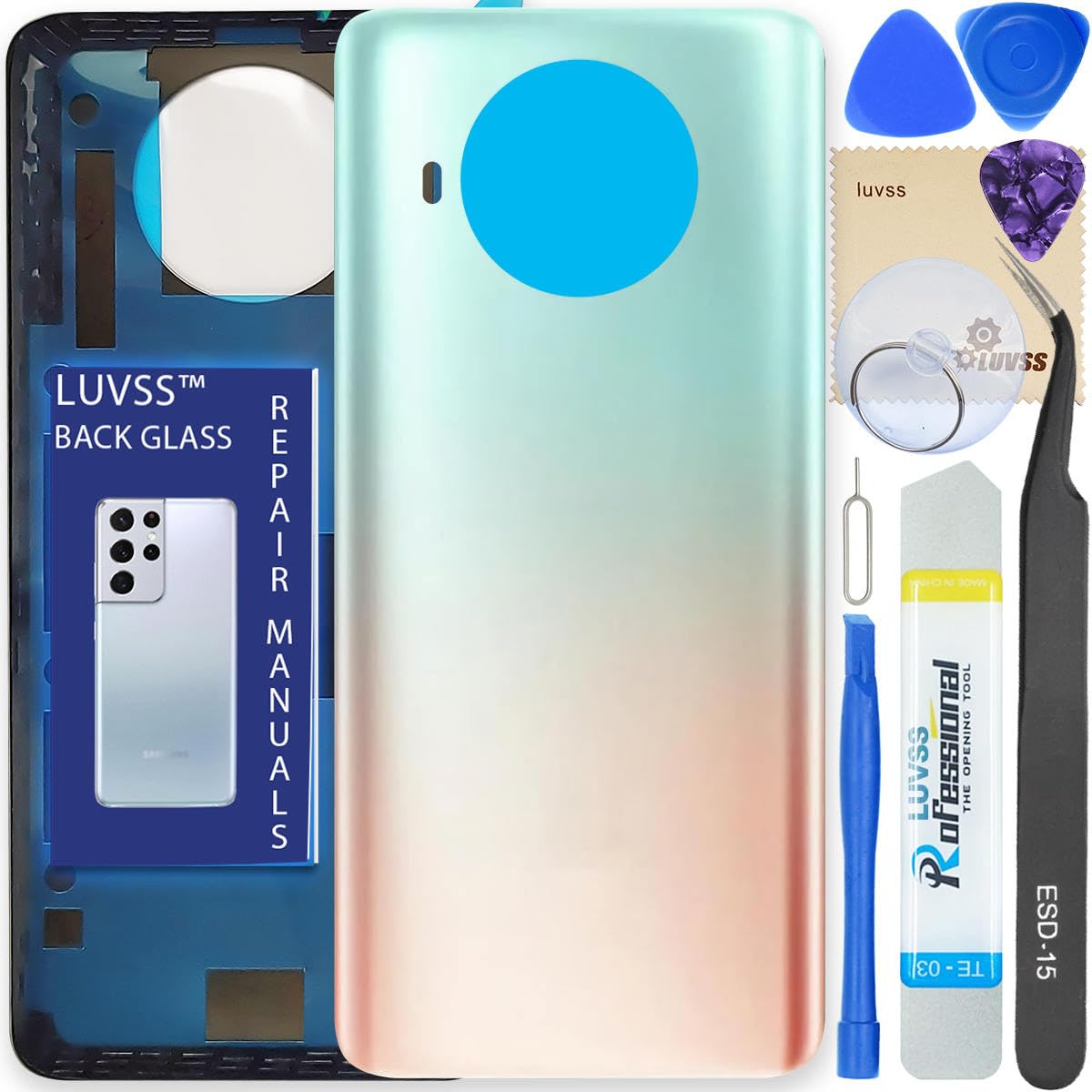 LUVSS Back Glass Cover Replacement Compitable for Xiaomi Mi 10T Lite Rear Cover + Repair Manual DIY Tools Kit (Gold)