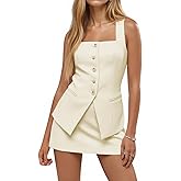 Cicy Bell Womens Summer 2 Piece Outfits Sleeveless Square Neck Slim Fit Blazer Vest Matching Sets Work Mini Skirt Suit Sets