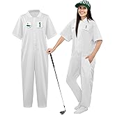 Mepase 54 Pcs Halloween Master Caddy Costume Women Golf Jumpsuit Baseball Cap DIY Patches Stickers Accessories Cosplay Party