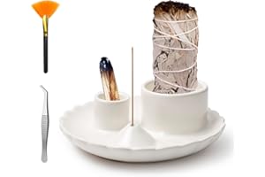 4 in 1 Incense Holder, Palo Santo Holder for Burning Sage, Sticks & Candle, Ceramic Incense Burner， 5.3" Ceramic Ash Catcher 