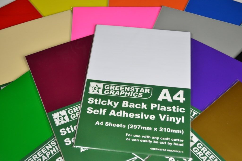 GREENSTAR GRAPHICS ® A4 x 20 STICKY BACK PLASTIC SELF ADHESIVE VINYL (A4 SHEETS MIXED COLOURS) for Hobbies DIY, Arts & Crafts
