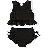 HAPPYMA Baby Swimsuit Toddler Girl Bathing Suit Summer Solid Color Bikini Set Beach Two Piece Swim Wear