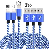 E-POWIND [6+6+10]ft Lightning Cable with Ultra-compact Connector Charging Cable Cord For iPhone7/7plus/6/6plus/6s/6splus,iPhone 5/SE, iPad, iPod on Latest IOS10.(BLUE WHITE)