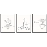 Dazzlewall 3Pcs Minimalist Line Kitchen Wall Art Decor, Black and White Abstract Line Wall Art Prints for Dining Room Coffee Bar Living Room Decor 12x16 in Unframed