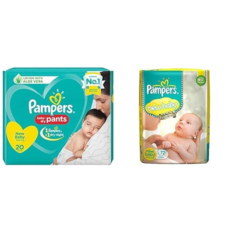 Pampers New Diapers Pants, X-Small, 20 Count & Pampers Active Baby New Born Diapers (72 Count)