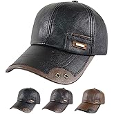 Leather Ball Caps for Men, Stylish Windproof Warm PU Leather Baseball Cap for Autumn Winter Outdoor Sports