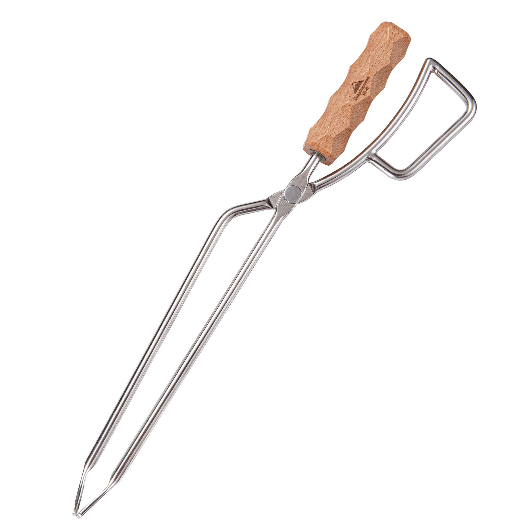 camping moon Firewood Tongs, MS-42, 304 Stainless Steel, 16.3x4.5x1.2in, 13.86oz, Natural Wood Handle, Robust Rivets