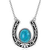 BETHZA Turquoise Horseshoe Necklace for Women, 925 Sterling Silver Natural Turquoise/Diamond Vintage Bohemian Lucky Pendant Jewelry Gifts for Her