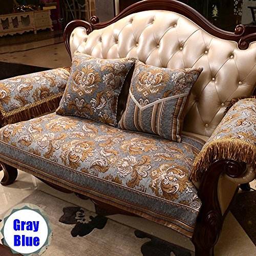 Sideli Luxury Sofa Arm Chair Pad Leather Sofa Cover with Tassel Non-slip(2pc-20x24-sofa arm cover, Aosailo- gray blue)