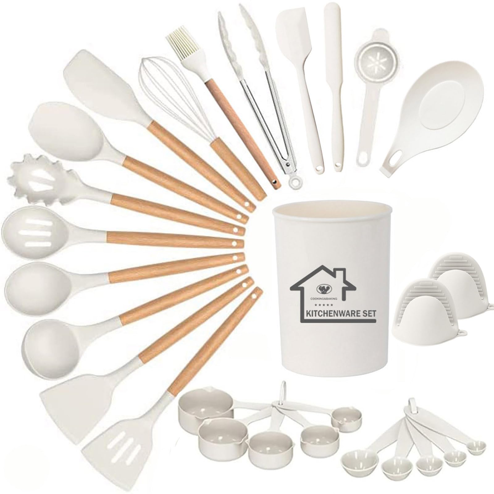 UXIYI Silicone Kitchen Utensils Set, 28pcs Kitchen Silicone Utensils Set, Kitchen Accessories for Nonstick Heat Resistant Utensil Set, Kitchen Tools & Gadgets, White