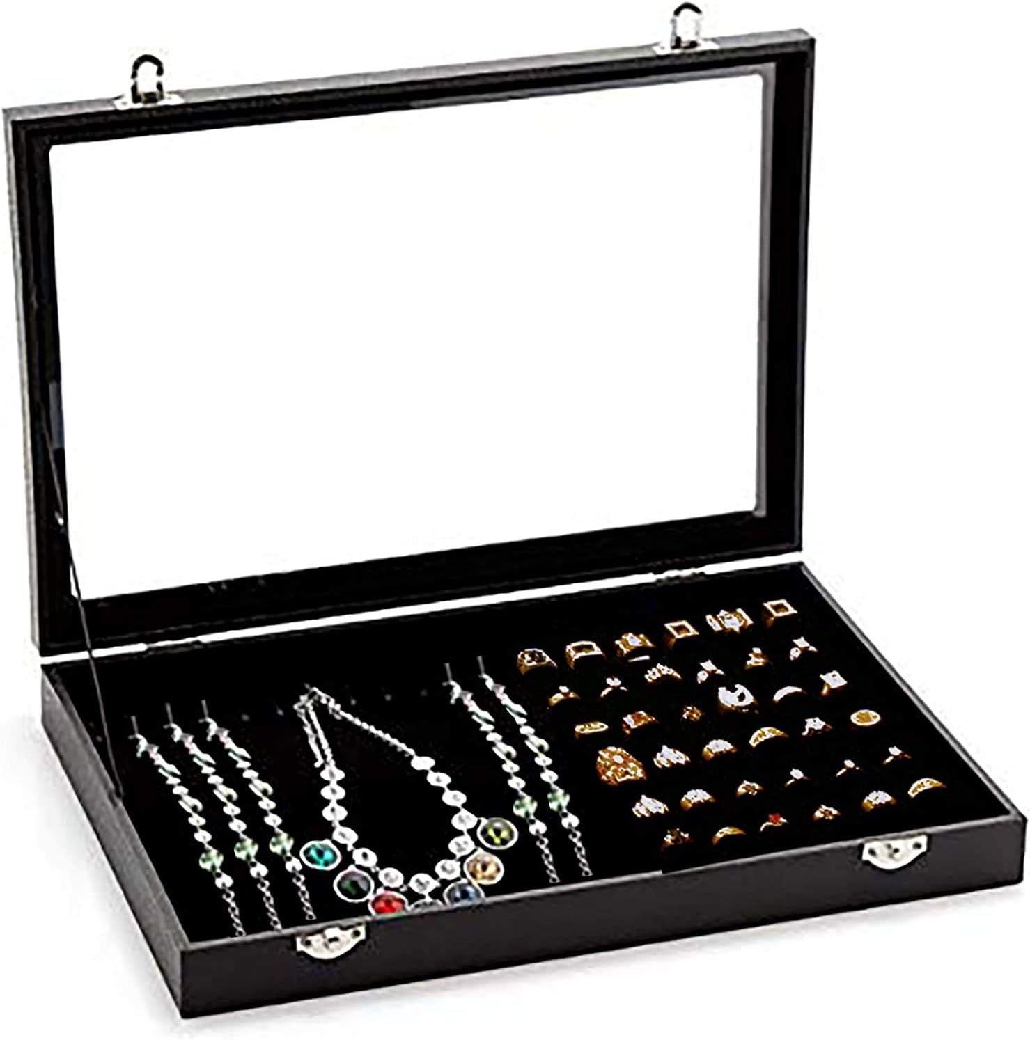 Caja de exhibición de almacenamiento de joyas con tapa transparente