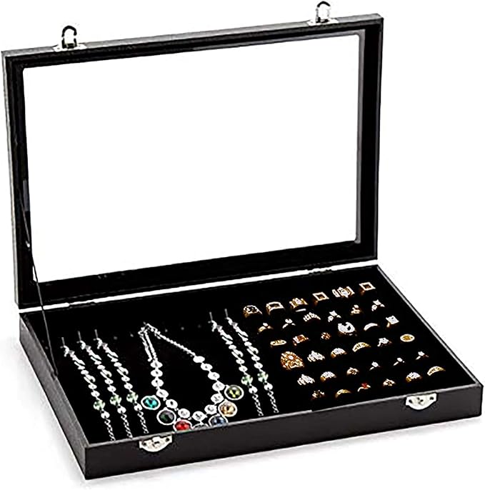 Caja de exhibición de almacenamiento de joyas con tapa transparente