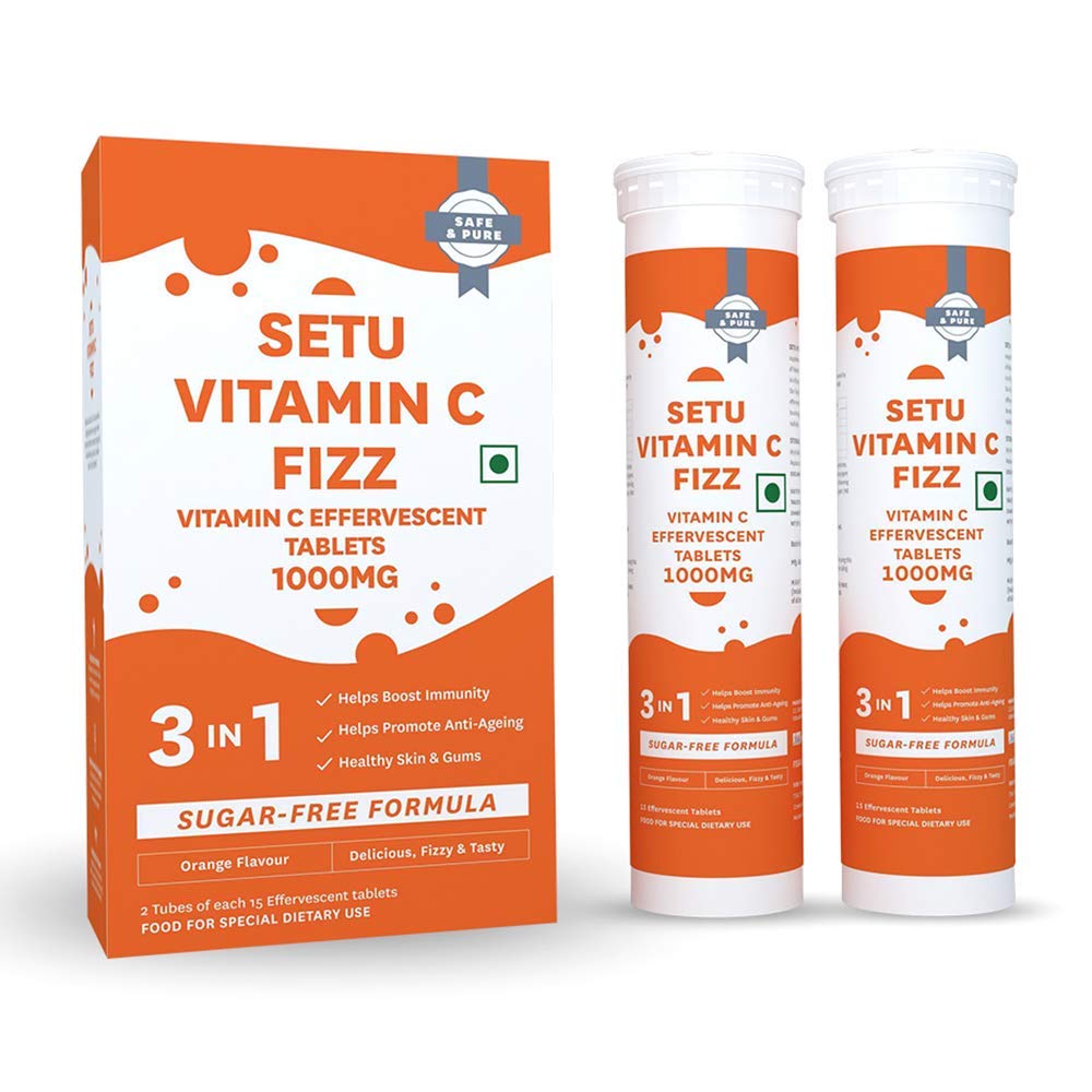 Setu Vitamin C Fizz 1000 Mg Pure Vitamin C Supplement Strengthens Immunity Promotes Anti Aging Great For Gums And Skin Orange Flavour Pure Veg 30 Effervescent Tablets Amazon In Health Personal Care