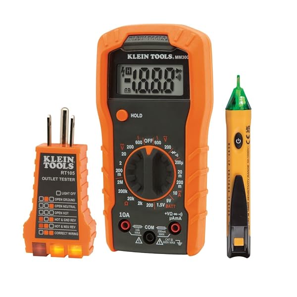 KLEIN TOOLS 69149P ELECTRICAL TEST KIT WITH DIGITAL MULTIMETER, NON-CONTACT VOLTAGE TESTER AND ELECTRICAL OUTLET TESTER, LEADS AND BATTERIES