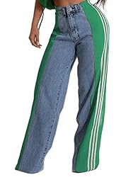 Angsuttc Wide Leg Denim Pants High Waist Patchwork