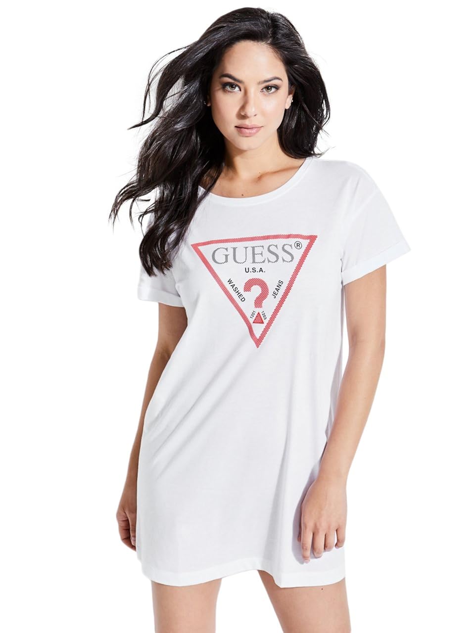 Buy GUESS Women's Longline Logo Tee Brilliant White at Amazon.in