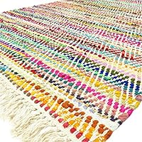 Eyes of India - 5 X 8 ft Colorful Chindi Woven Area Rag Multicolor White Rug Floor Mat Bohemian Boho Decorative Indian