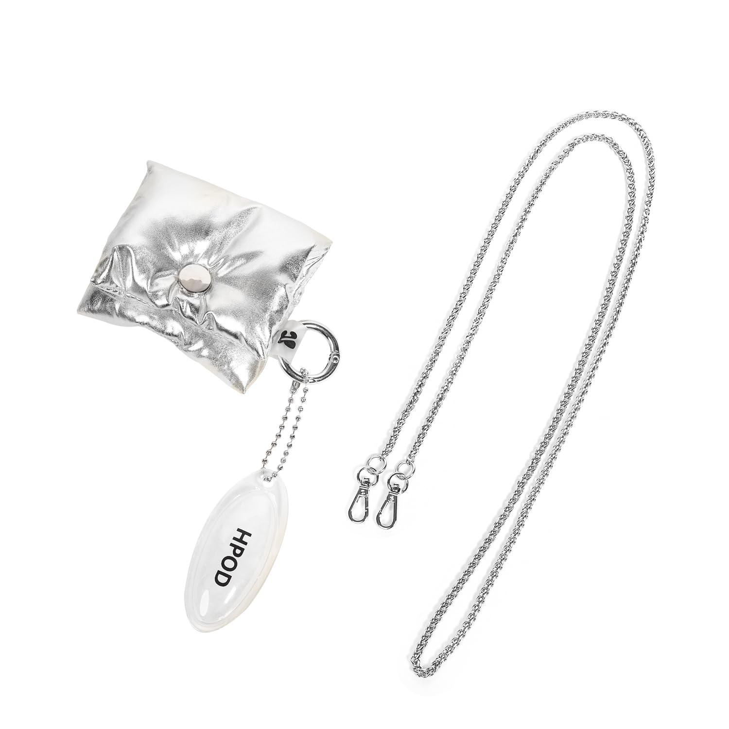 HPOD Compatible with AirPods Case Cover,Fashionable and Trendy Down Cotton Padded Quilted Headphone Bag with Portable Rope for Airpods Pro and Airpods 3 Case (Silver with Chain)