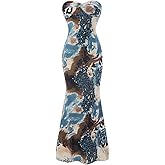 winkbay Women's Backless Maxi Tube Dress Twist Front Leopard Print Strapless Bodycon Fishtail Party Club Dresses