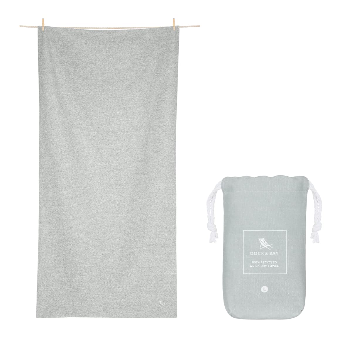Dock & Bay Beach Towel - Quick Dry, Sand Free - Compact, Lightweight - 100% Recycled - Includes Bag - Essential - Mountain Grey - Extra Large (200x90cm, 78x35")