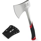 JXE JXO 14.4" Camping Hatchet with Full Tang Forged Construction &amp; Ergonomic Shock Absorbing Grip, Hatchet Axe with Nylon Sheath (Red