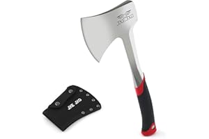 JXE JXO 14.4" Camping Hatchet with Full Tang Forged Construction & Ergonomic Shock Absorbing Grip, Hatchet Axe with Nylon Sheath (Red