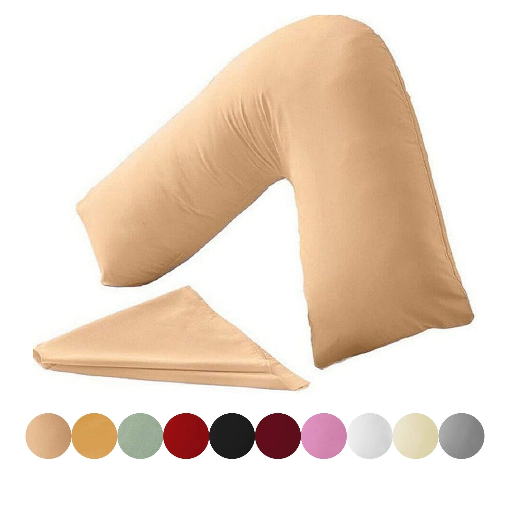 KANAK V Shaped Pillowcase Plain Polycotton Back & Neck Support V Pillow case cover - Orthopaedic/Pregnancy/Nursing Pillow Cover Only - Latte/Mocha
