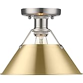 Golden Lighting Yep Orwell 1-Light Flush Mount in Pewter and Brushed Champagne Brass Shade