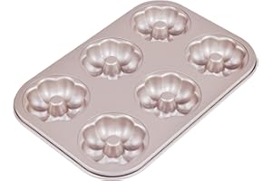 Bakeley Donut Pan 6 Cavity Flower Donut Mold Heavy Duty Steel Non-Stick Flower Heart Shaped Bund Pans Pattern Doughnut Bakewa