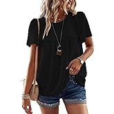 YNIQUE Womens Summer Tops Crewneck Short Sleeve T Shirts Casual Chiffon Blouses Flowy Lace Hem Trendy 2025