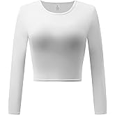 OThread & Co. Women's Long Sleeve Crew Neck Crop Top Basic Comfy Stretch Tee