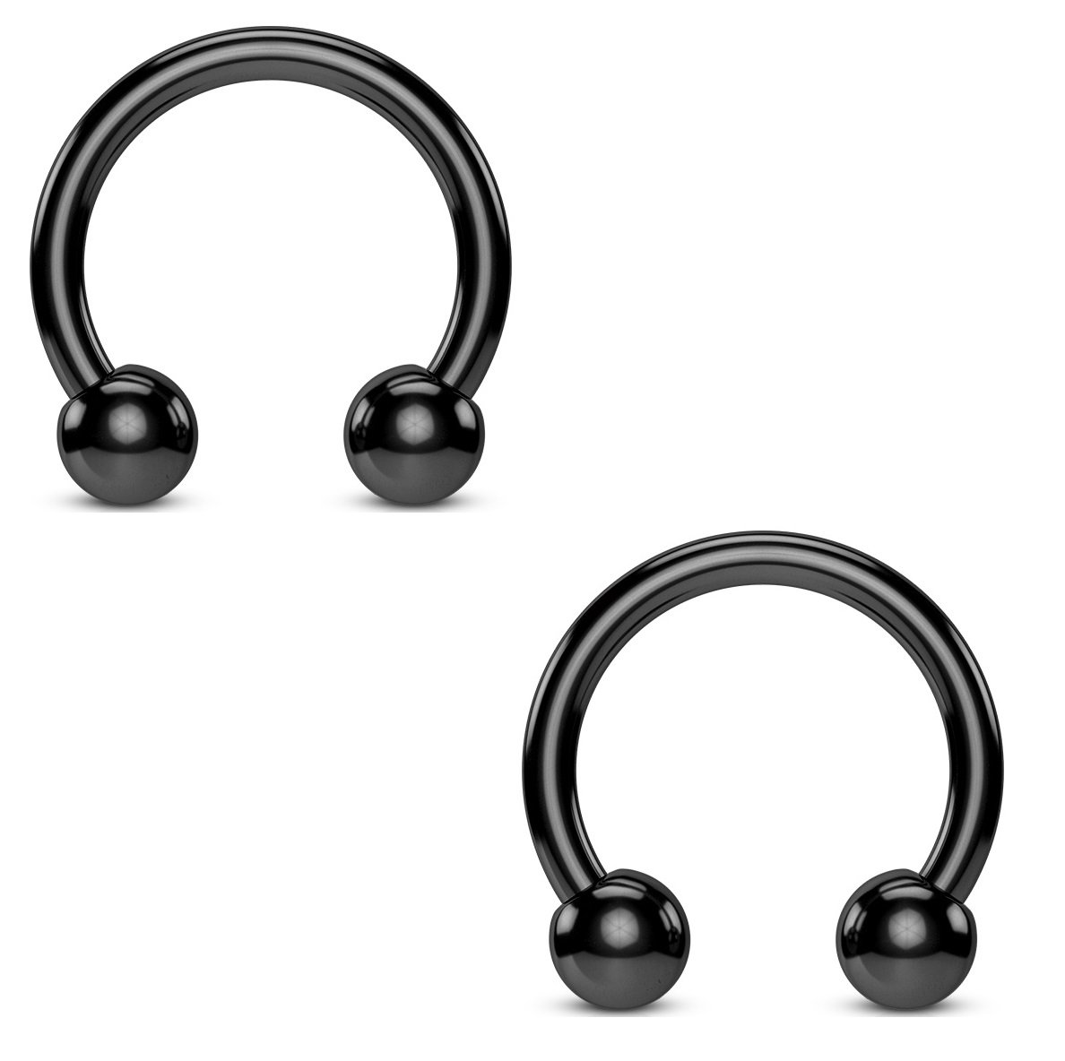 PiercedOff Black Titanium IP over 316L Surgical Steel 1.2mm Horseshoe with 4mm Balls - Ring Size 10mm - Sold as a Pack of 2 Horseshoes
