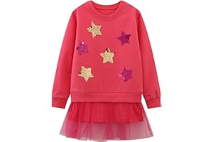 HILEELANG Girl Long Sleeve Dress Cotton Casual Applique Christams Tunic Shirt Clothes