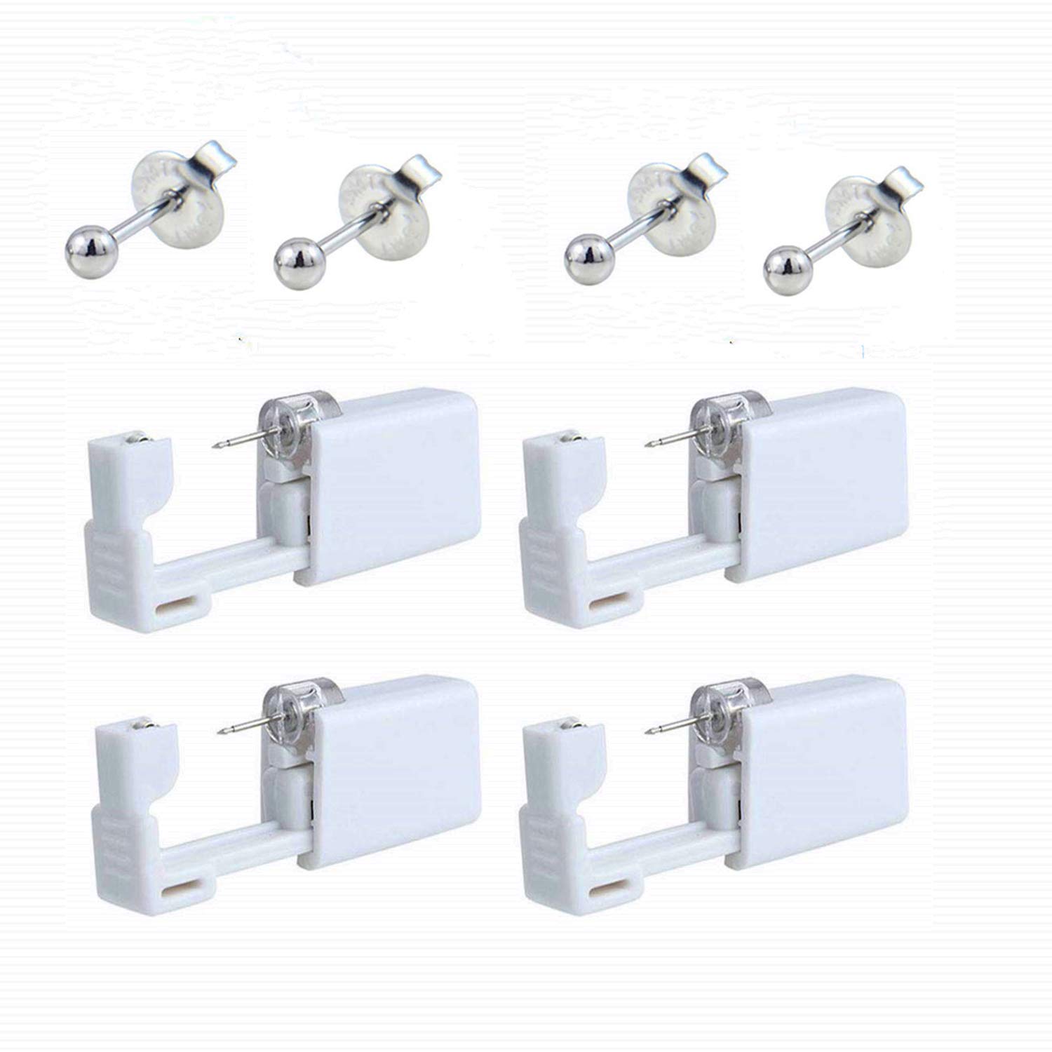 4 Pack Ear Piercing Gun Disposable Self Mixed Colours Ear Piercing Gun Kit Safety No Pain Ear Piercing Gun Kit with Stud (Silver)