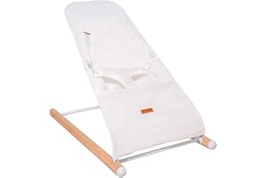CHILDHOME MAKES MY LITTLE WORLD COMPLETE Childhome Evolux Baby Bouncer, Portable Baby Lounger with Natural Beechwood, Lightweight Baby Chair, Breathable Mesh Adapts to Baby's Body, Baby Essentials (White)
