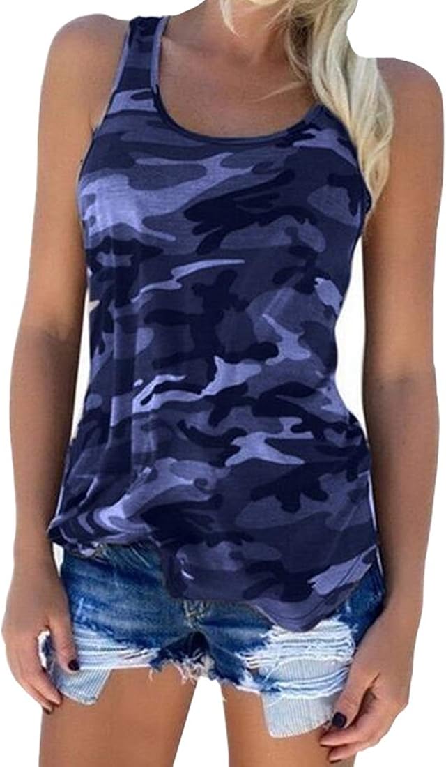 Zcavy Cute Camo Tank Flowy Athletic Shirts Running Muscle Shirts Workout Gym Clothes Racerback Camo Tank Tops for Women: Clothing