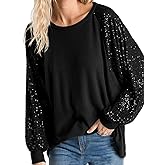 ALLTB Women's Sequin Tops Sparkle Long Sleeve Blouses Shimmer Glitter Sweatshirt Party Crewneck Loose Fit Shirts