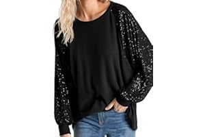ALLTB Women's Sequin Tops Sparkle Long Sleeve Blouses Shimmer Glitter Sweatshirt Party Crewneck Loose Fit Shirts