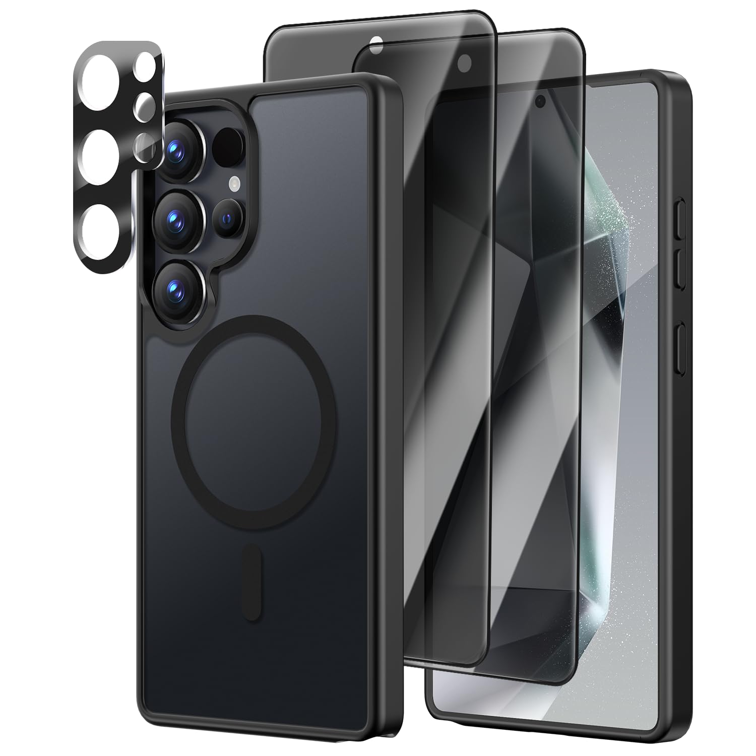 Photo 1 of [4 in 1] Magnetic for Samsung Galaxy S24 Ultra Case, 2 Pics Privacy Screen Protectors and 1 Pic Camera Protector, Fit for MagSafe, Military Grade Shockproof Translucent Matte S24 Ultra Cover, Black