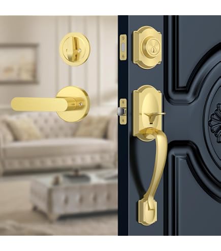Schlage Plymouth Single Cylinder Handleset & Knob - Bright Brass, Grade 1 Deadbolt, F60 Series - View #13
